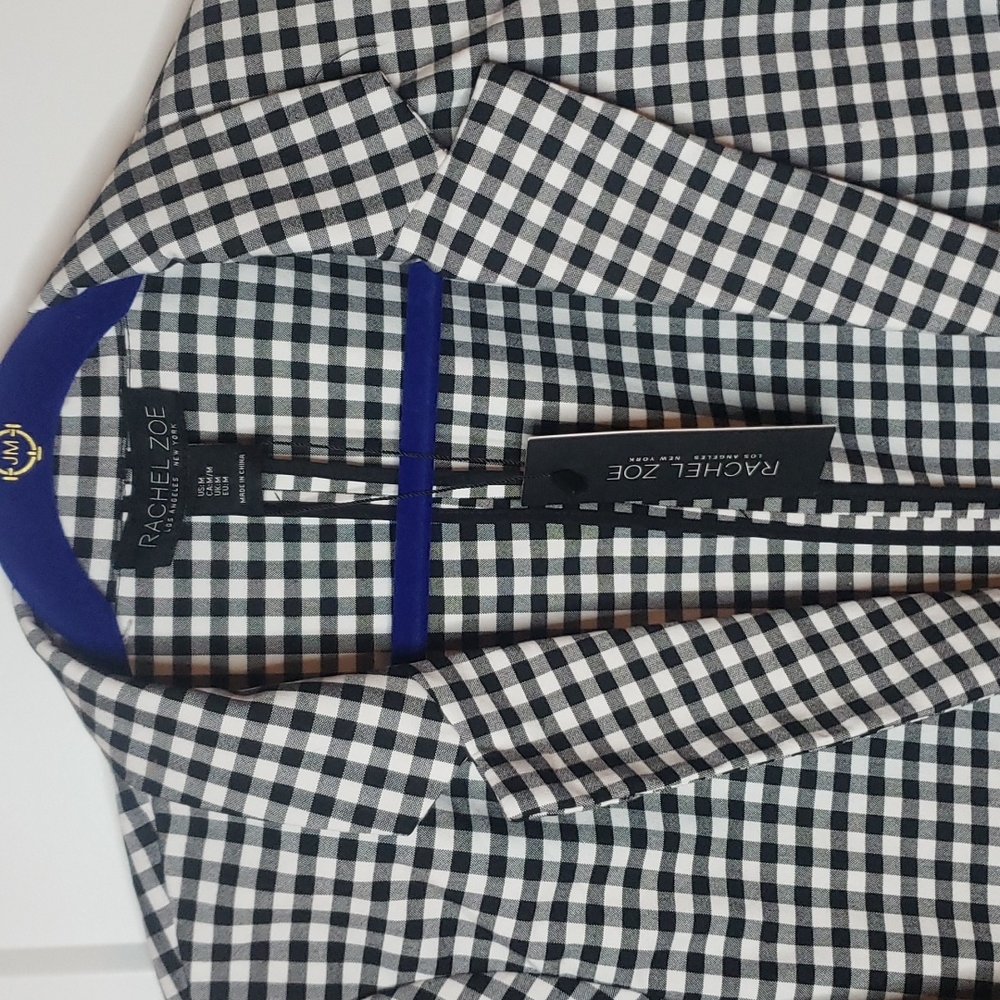 Rachel Zoe Buffalo Check 3/4 Rouged Sleeve Blazer Jacket